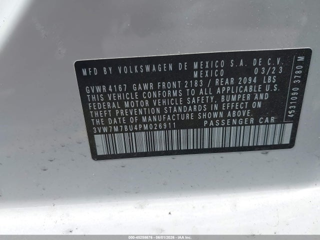 Продаж на аукціоні авто 2023 Volkswagen Jetta 1.5t Se, vin: 3VW7M7BU4PM026911, номер лоту: 45258676
