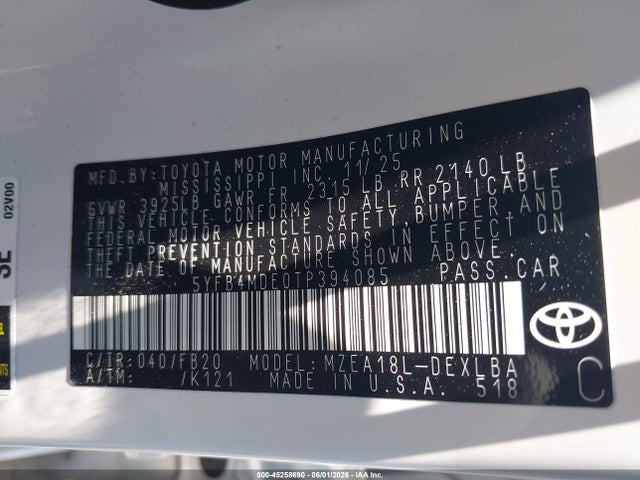 5YFB4MDE0TP394085 Toyota COROLLA LE