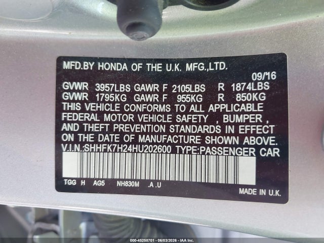 Honda Civic Lx 2017 SHHFK7H24HU202600 Image 9