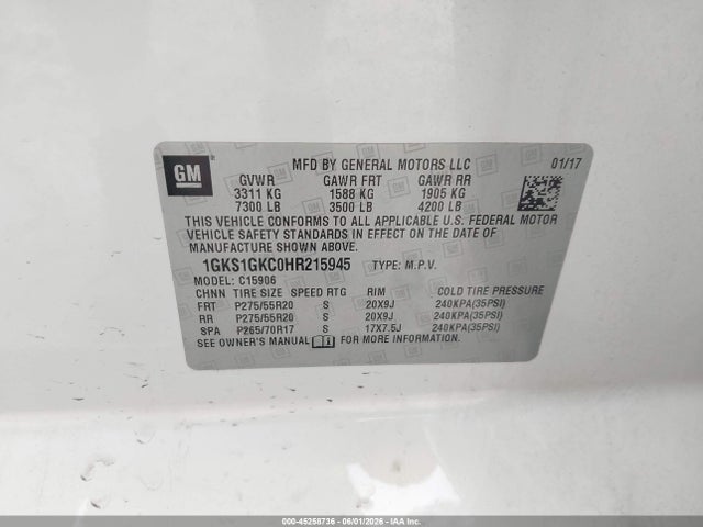 1GKS1GKC0HR215945 GMC Yukon Xl Slt