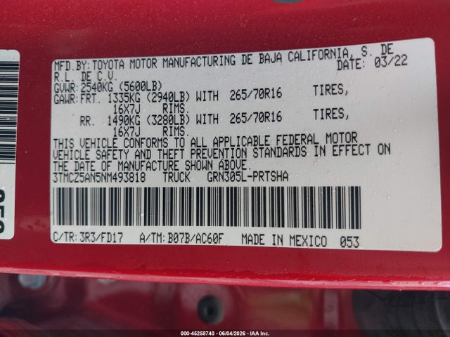 3TMCZ5AN5NM493818 Toyota Tacoma Trd Off Road