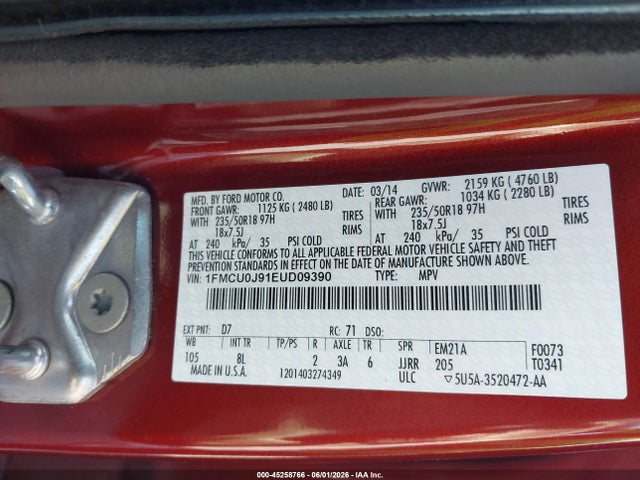 1FMCU0J91EUD09390 Ford Escape Titanium