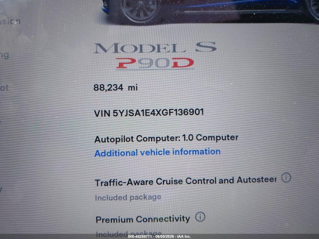 45258771 :رقم المزاد ، 5YJSA1E4XGF136901 vin ، 2016 Tesla Model S 90d/p100d/p85d/p90d مزاد بيع