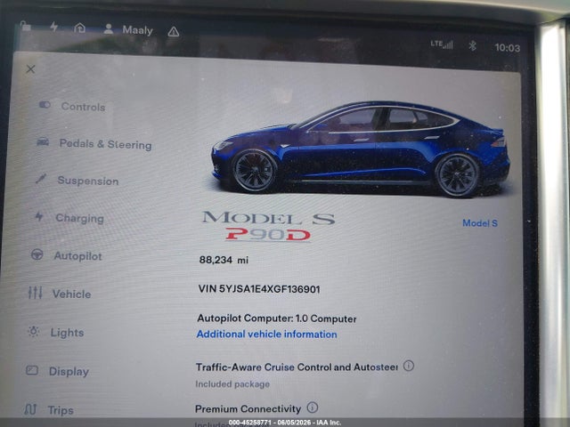 45258771 :رقم المزاد ، 5YJSA1E4XGF136901 vin ، 2016 Tesla Model S 90d/p100d/p85d/p90d مزاد بيع