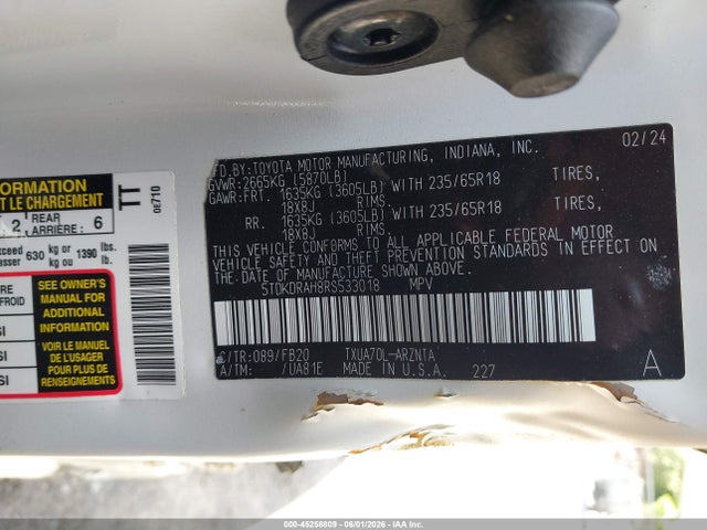 5TDKDRAH8RS533018 Toyota Highlander Le