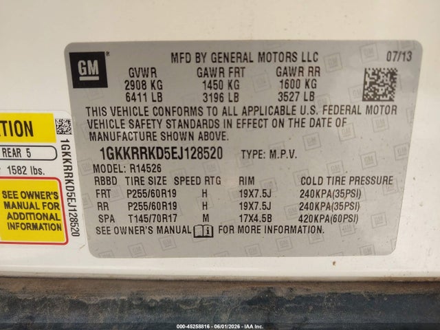 Продажа на аукционе авто 2014 Gmc Acadia Slt-1, vin: 1GKKRRKD5EJ128520, номер лота: 45258816