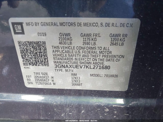 Chevrolet EQUINOX LT 2019 3GNAXUEV7KL271680 Image 9