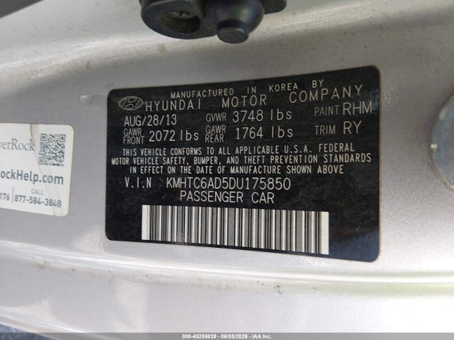 Продажа на аукционе авто 2013 Hyundai Veloster Base W/black, vin: KMHTC6AD5DU175850, номер лота: 45258839