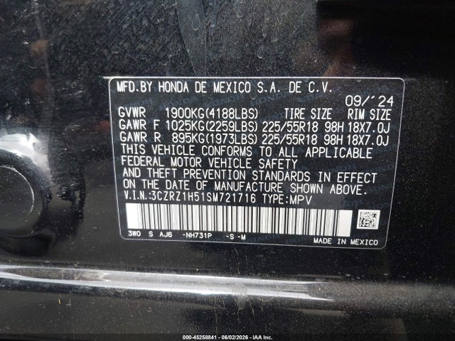 Продажа на аукционе авто 2025 Honda Hr-v 2wd Sport, vin: 3CZRZ1H51SM721716, номер лота: 45258841