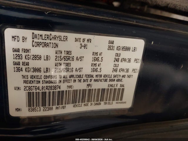 Продаж на аукціоні авто 2001 Chrysler Town & Country Limited, vin: 2C8GT64L01R283874, номер лоту: 45258842