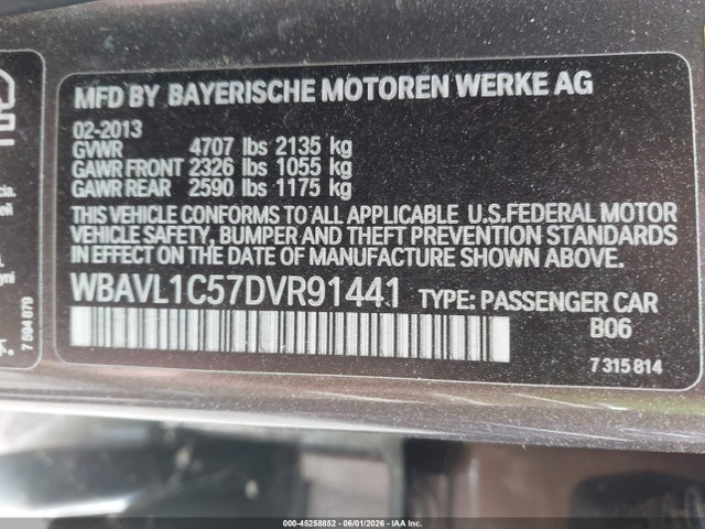 2013 Bmw X1 Xdrive28i მანქანა იყიდება აუქციონზე, vin: WBAVL1C57DVR91441, აუქციონის ნომერი: 45258852