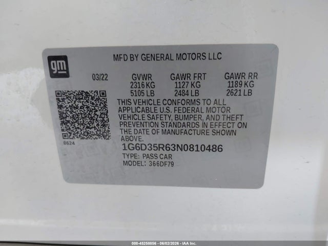 Продаж на аукціоні авто 2022 Cadillac Ct5-v V-series Blackwing, vin: 1G6D35R63N0810486, номер лоту: 45258856