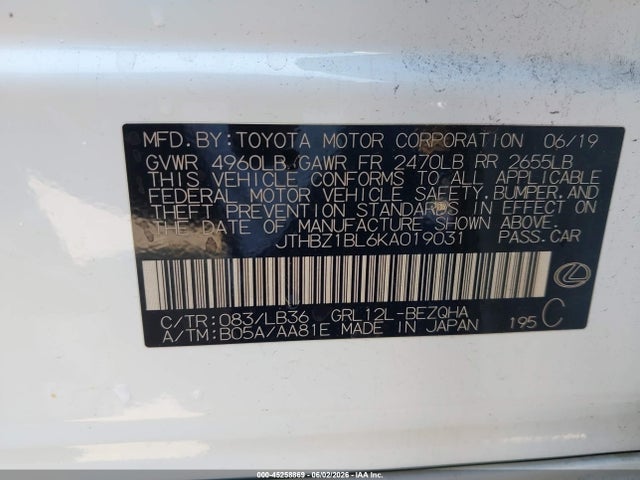 JTHBZ1BL6KA019031 Lexus Gs 350 F Sport