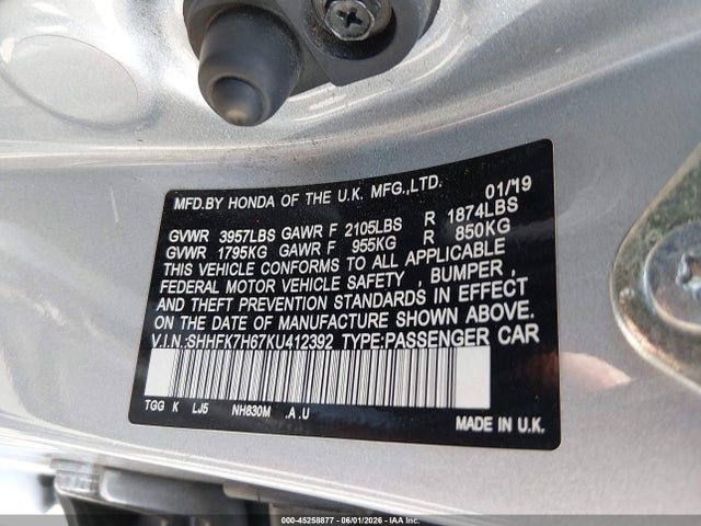 SHHFK7H67KU412392 Honda CIVIC EX