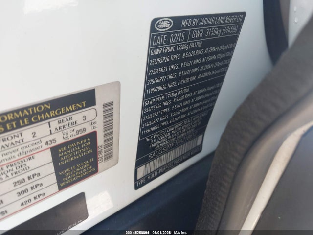 Aukcja sprzedaży 2015 Land Rover Range Rover 5.0l V8 Supercharged, vin: SALGS2TF1FA218612, numer aukcji: 45258894