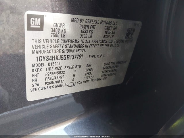 Продажа на аукционе авто 2016 Cadillac Escalade Esv Luxury Collection, vin: 1GYS4HKJ5GR137761, номер лота: 45258906