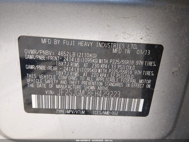 Продаж на аукціоні авто 2014 Subaru Forester 2.0xt Touring, vin: JF2SJGMC8EH429223, номер лоту: 45258919