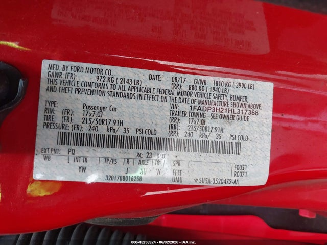 Продаж на аукціоні авто 2017 Ford Focus Sel, vin: 1FADP3H21HL317368, номер лоту: 45258924