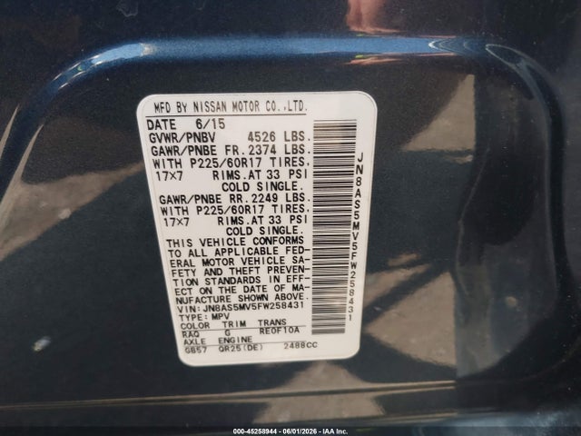 Aukcja sprzedaży 2015 Nissan Rogue Select S, vin: JN8AS5MV5FW258431, numer aukcji: 45258944