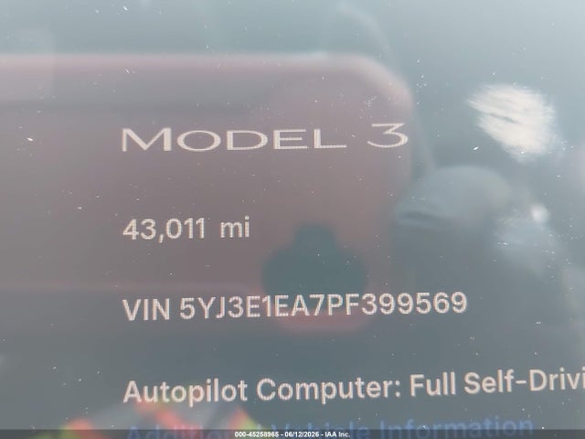Aukcja sprzedaży 2023 Tesla Model 3 Rear-wheel Drive, vin: 5YJ3E1EA7PF399569, numer aukcji: 45258965