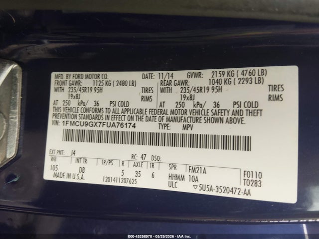 Aukcja sprzedaży 2015 Ford Escape Se, vin: 1FMCU9GX7FUA76174, numer aukcji: 45258978