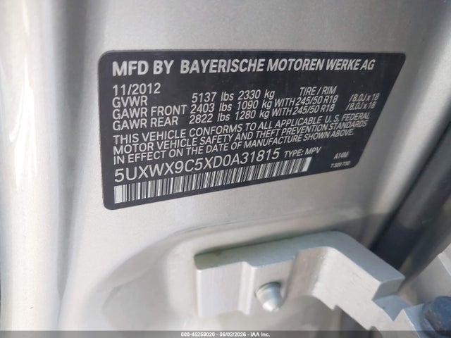 Aukcja sprzedaży 2013 Bmw X3 Xdrive28i, vin: 5UXWX9C5XD0A31815, numer aukcji: 45259020