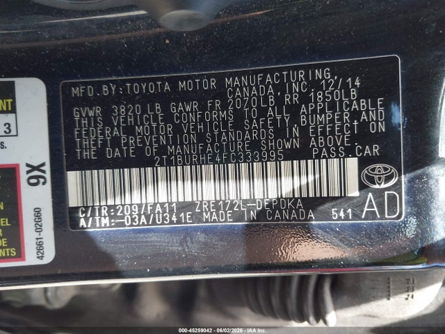 Продаж на аукціоні авто 2015 Toyota Corolla L, vin: 2T1BURHE4FC333995, номер лоту: 45259042