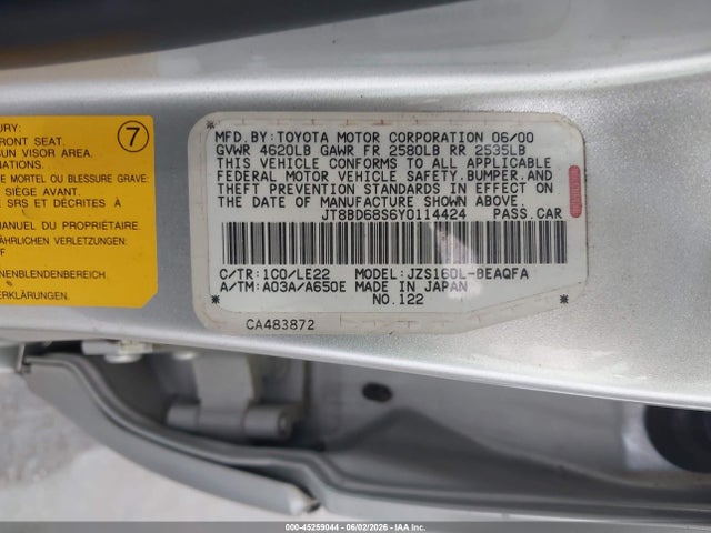 Aukcja sprzedaży 2000 Lexus Gs 300, vin: JT8BD68S6Y0114424, numer aukcji: 45259044