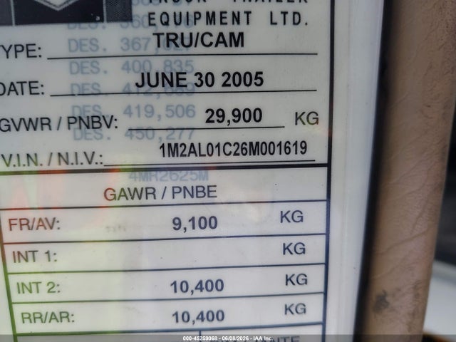 2006 Mack 700 Ct700 მანქანა იყიდება აუქციონზე, vin: 1M2AL01C26M001619, აუქციონის ნომერი: 45259068