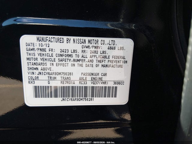 Aukcja sprzedaży 2013 Infiniti G37x, vin: JN1CV6AR9DM756281, numer aukcji: 45259077