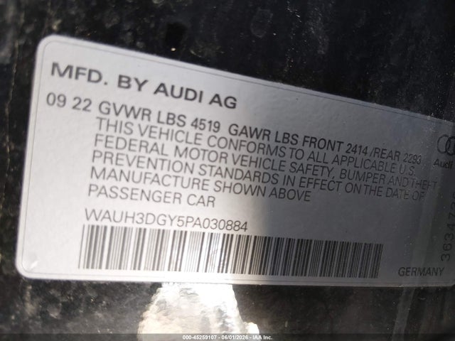 2023 Audi S3 Premium Plus Tfsi Quattro S Tronic მანქანა იყიდება აუქციონზე, vin: WAUH3DGY5PA030884, აუქციონის ნომერი: 45259107