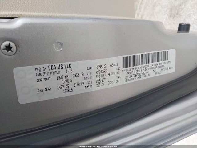 45259122 :رقم المزاد ، 2C4RDGBG7KR623445 vin ، 2019 Dodge Grand Caravan Se مزاد بيع