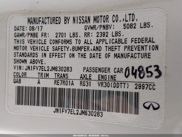 45259123 :رقم المزاد ، JN1FV7EL2JM630283 vin ، 2018 Infiniti Q60 3.0t Red Sport 400 مزاد بيع