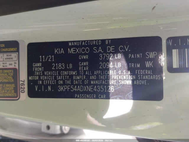 2022 Kia Forte Gt-line მანქანა იყიდება აუქციონზე, vin: 3KPF54ADXNE435126, აუქციონის ნომერი: 45259161