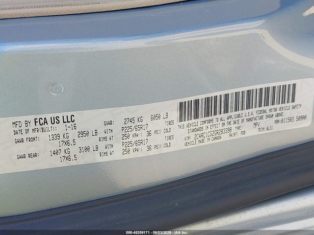 Продажа на аукционе авто 2016 Chrysler Town & Country Touring-l, vin: 2C4RC1CG2GR283398, номер лота: 45259171