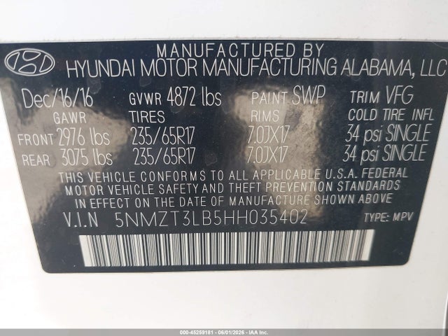 5NMZT3LB5HH035402 Hyundai Santa Fe Sport 2.4l