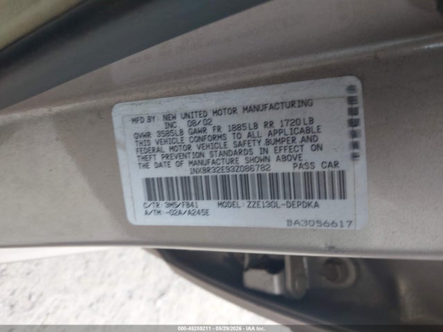 45259211 :رقم المزاد ، 1NXBR32E93Z086782 vin ، 2003 Toyota Corolla Ce مزاد بيع