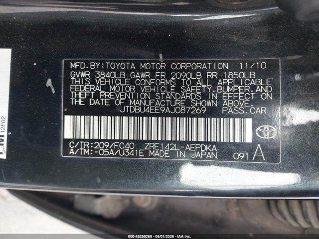 Aukcja sprzedaży 2010 Toyota Corolla Le, vin: JTDBU4EE9AJ087269, numer aukcji: 45259268