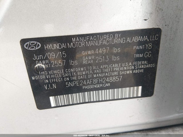 Продаж на аукціоні авто 2015 Hyundai Sonata Se, vin: 5NPE24AF8FH248857, номер лоту: 45259336