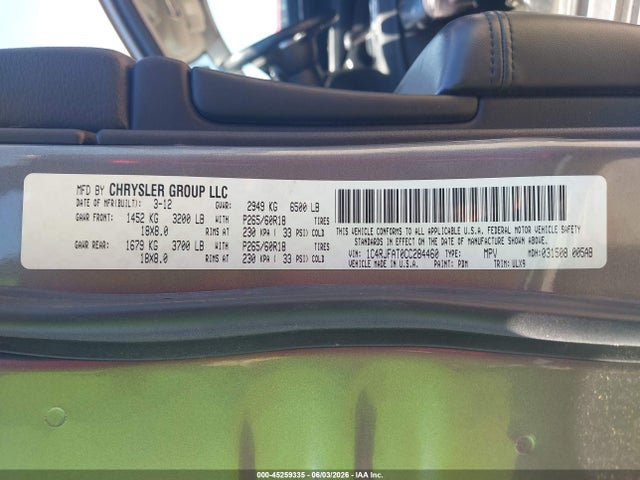 2012 Jeep Grand Cherokee Laredo მანქანა იყიდება აუქციონზე, vin: 1C4RJFAT0CC284460, აუქციონის ნომერი: 45259335