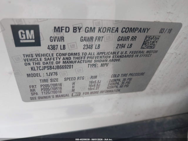 Chevrolet Trax Lt 2018 KL7CJPSB4JB669201 Image 9