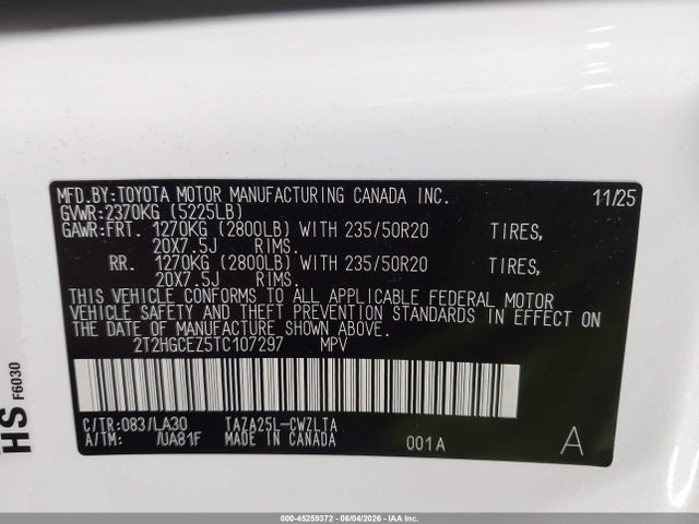 45259372 :رقم المزاد ، 2T2HGCEZ5TC107297 vin ، 2026 Lexus Nx 350 Luxury مزاد بيع
