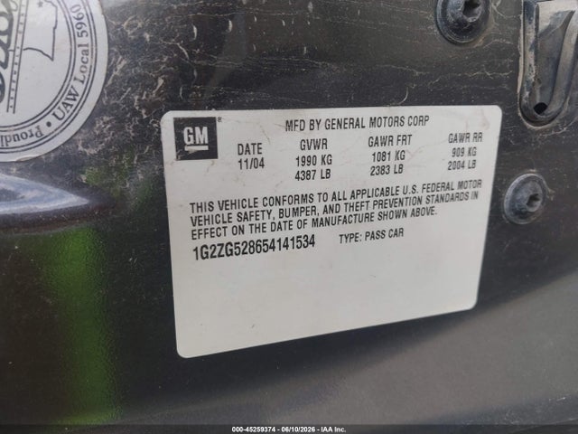 Продаж на аукціоні авто 2005 Pontiac G6, vin: 1G2ZG528654141534, номер лоту: 45259374