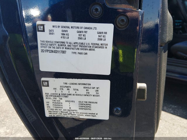 2002 Chevrolet Camaro მანქანა იყიდება აუქციონზე, vin: 2G1FP22K422117087, აუქციონის ნომერი: 45259388