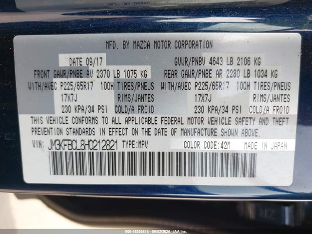 Mazda Cx-5 Touring 2017 JM3KFBCL8H0212821 Image 9