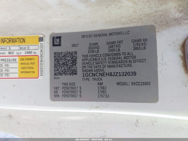 45259427 :رقم المزاد ، 1GCNCNEH8JZ132039 vin ، 2018 Chevrolet Silverado 1500 Wt مزاد بيع