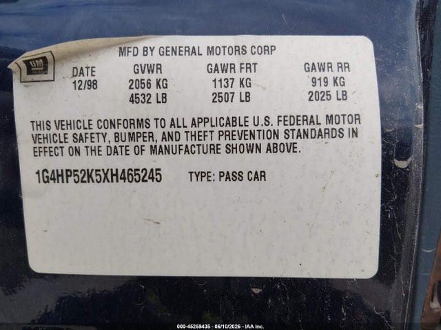 Продаж на аукціоні авто 1999 Buick Lesabre Custom, vin: 1G4HP52K5XH465245, номер лоту: 45259435