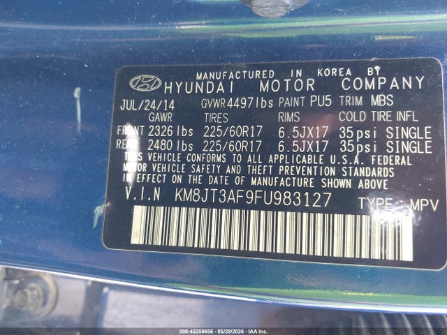 45259456 :رقم المزاد ، KM8JT3AF9FU983127 vin ، 2015 Hyundai Tucson Gls مزاد بيع