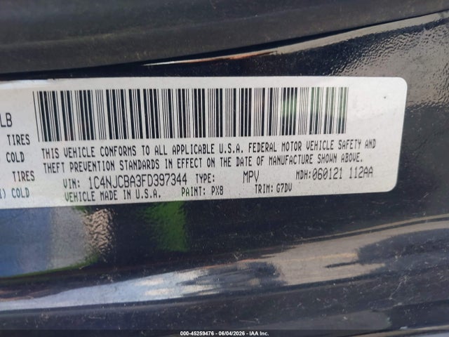 Aukcja sprzedaży 2015 Jeep Compass Altitude Edition, vin: 1C4NJCBA3FD397344, numer aukcji: 45259476