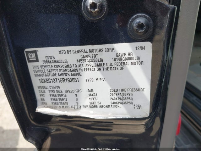 2005 Gmc Yukon Slt მანქანა იყიდება აუქციონზე, vin: 1GKEC13T15R193081, აუქციონის ნომერი: 45259495